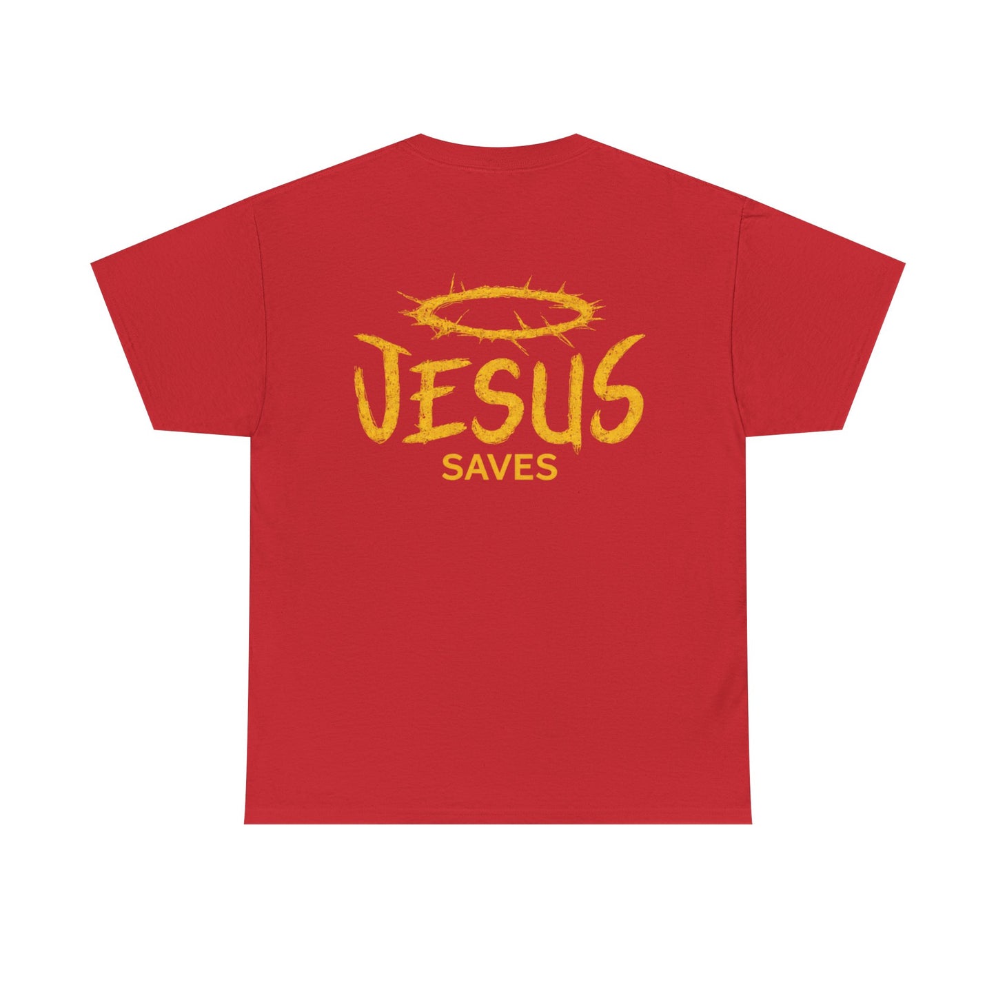 Christian T-Shirt — Yellow ‘Jesus Saves’ Halo Smiley Tee