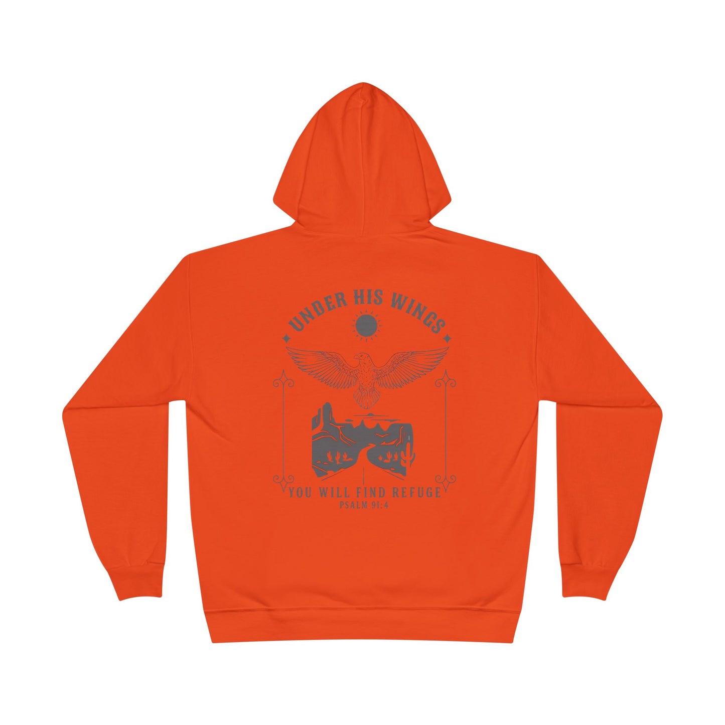 Men’s Christian Hoodie – Under His Wings Psalm 91:4 Faith Pullover with Cross & Eagle Back Design