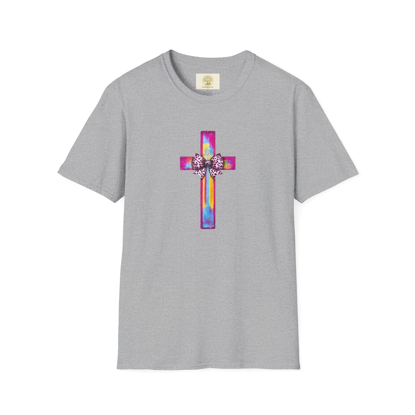 He Is Risen Christian Cross T-Shirt – Colorful Bow Cross Design | Matthew 28:6 Faith Tee