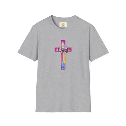 He Is Risen Christian Cross T-Shirt – Colorful Bow Cross Design | Matthew 28:6 Faith Tee