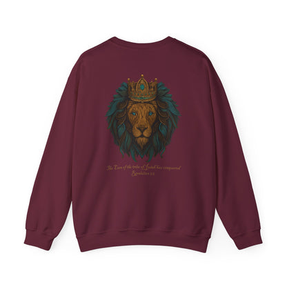 Lion of Judah Christian Crew Neck Sweatshirt – Unisex Faith Sweatshirt with Cross & Revelation 5:5 Back Design