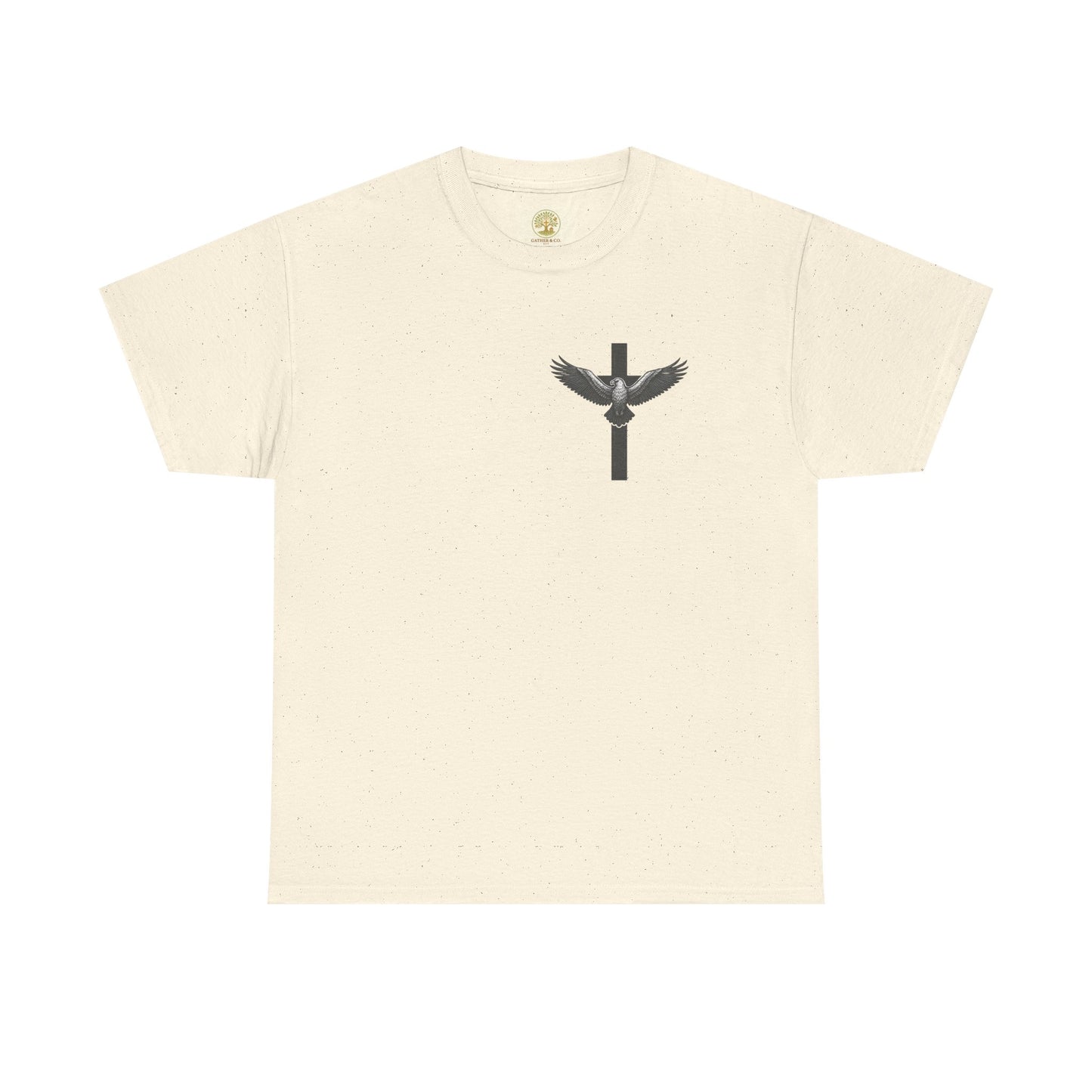 Men’s Christian T-Shirt – Under His Wings Psalm 91:4 | Eagle & Cross Faith Shirt by Gather & Co. LLC
