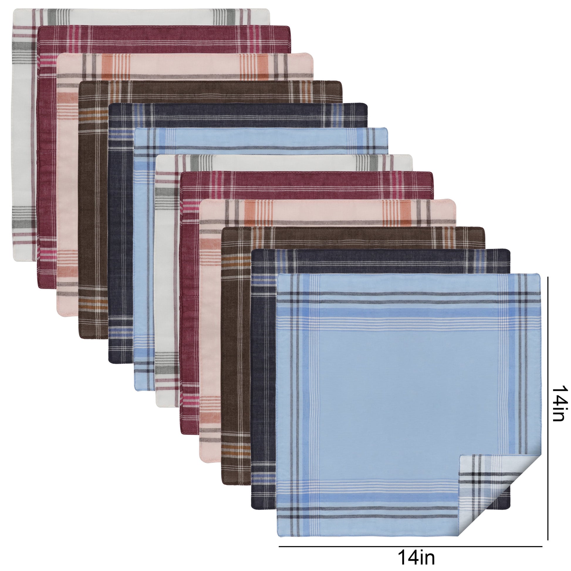 12Pcs Classic Plaid Handkerchiefs for Men,  Soft Cotton Hankies, 14''X14'' Square Pocket