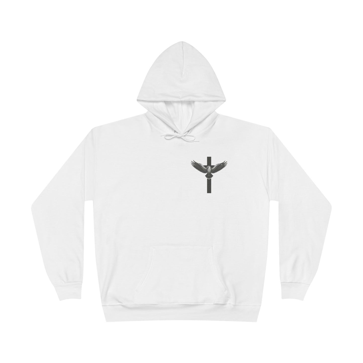 Men’s Christian Hoodie – Under His Wings Psalm 91:4 Faith Pullover with Cross & Eagle Back Design