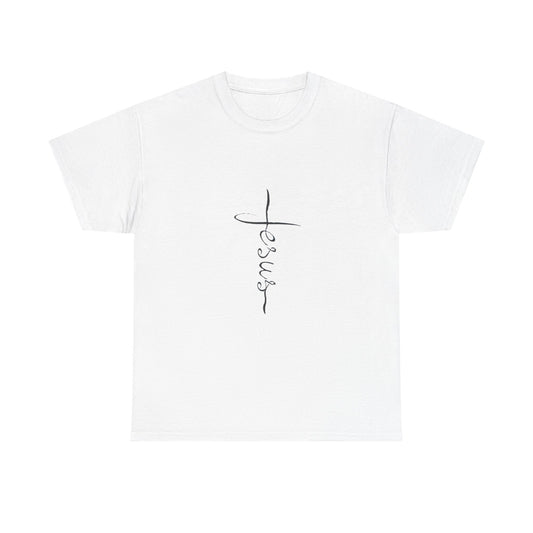 Faith-Inspired Unisex Heavy Cotton Tee with Jesus Cross Design