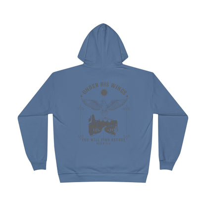 Men’s Christian Hoodie – Under His Wings Psalm 91:4 Faith Pullover with Cross & Eagle Back Design