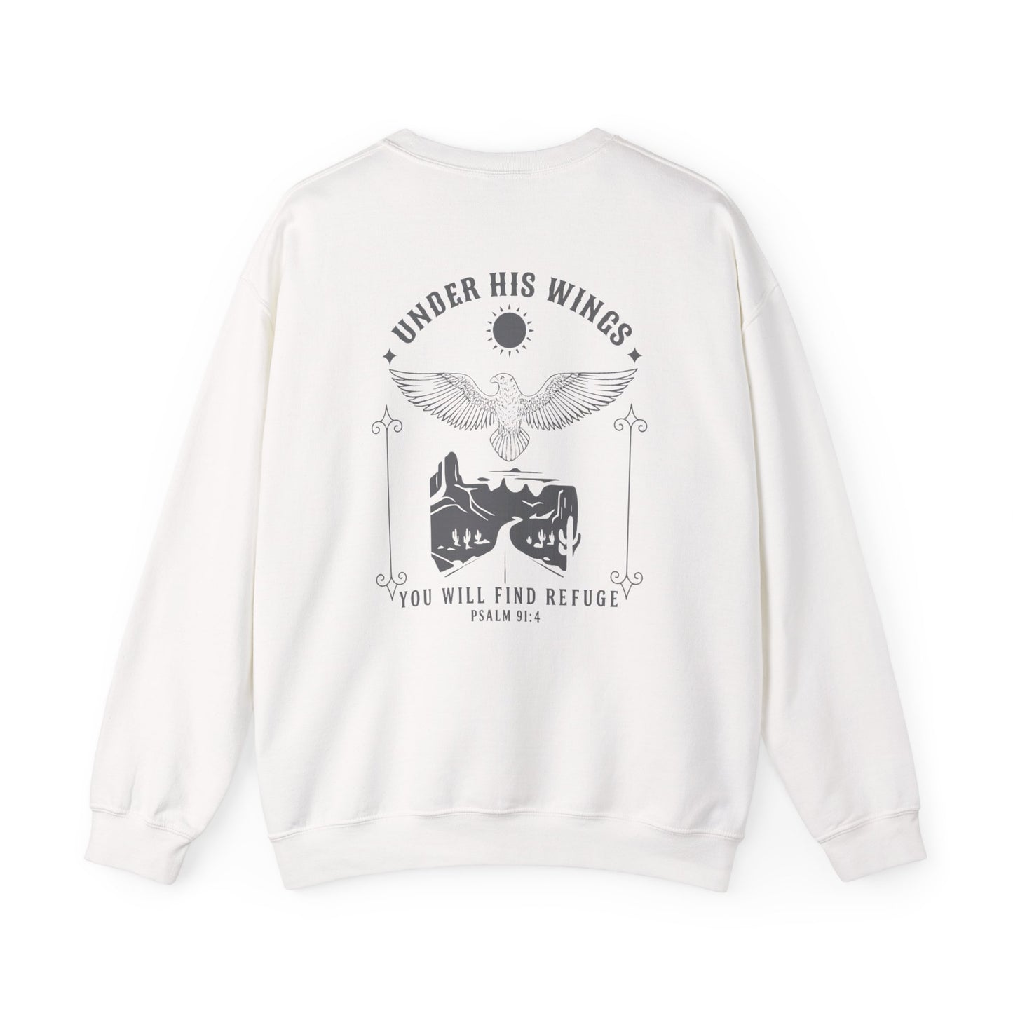 Under His Wings Men’s Christian Crew Neck Sweatshirt – Psalm 91:4 Faith Apparel for Men