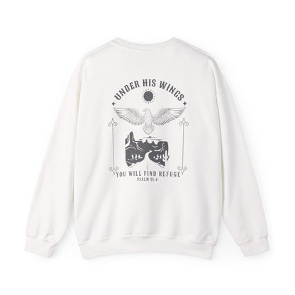 Under His Wings Men’s Christian Crew Neck Sweatshirt – Psalm 91:4 Faith Apparel for Men