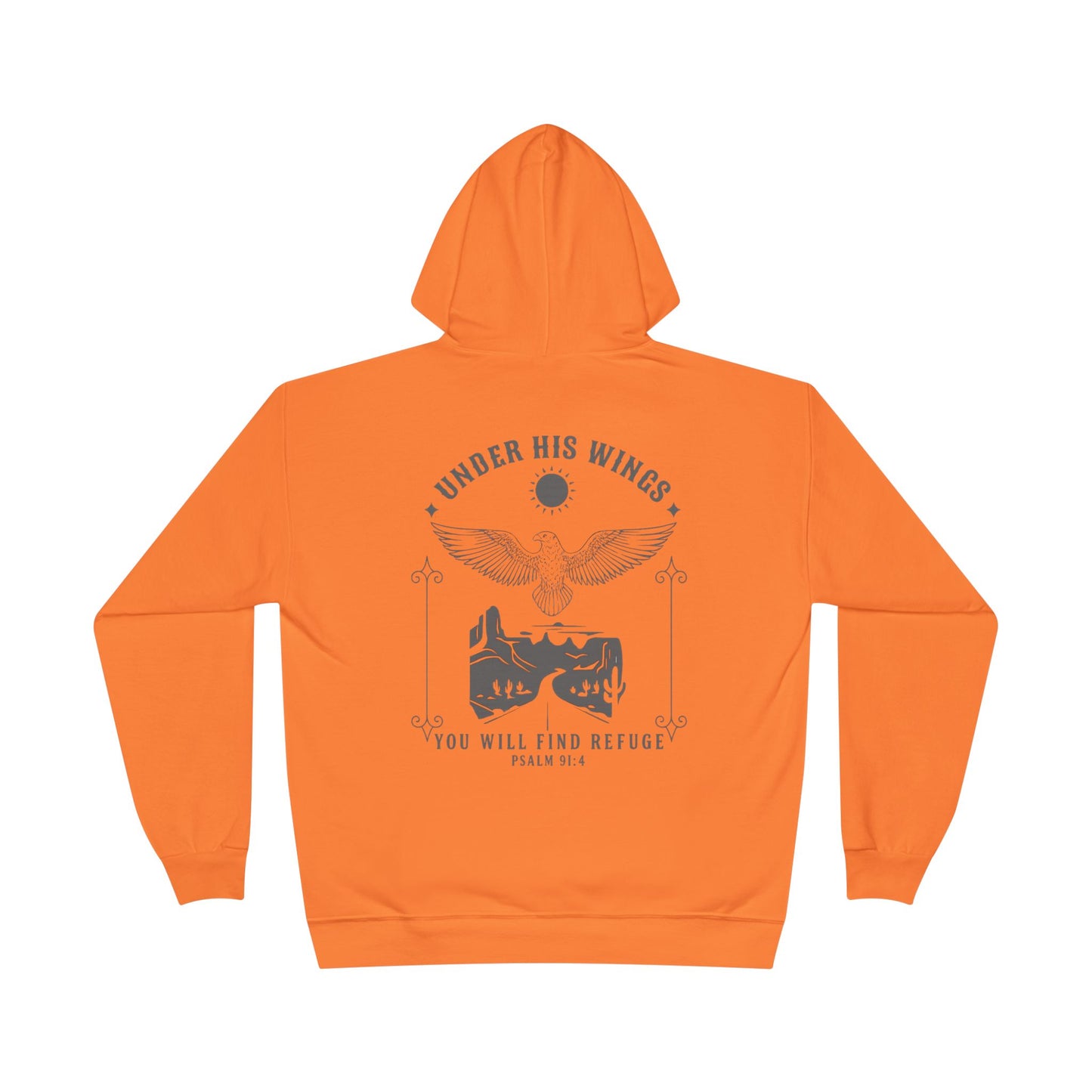 Men’s Christian Hoodie – Under His Wings Psalm 91:4 Faith Pullover with Cross & Eagle Back Design