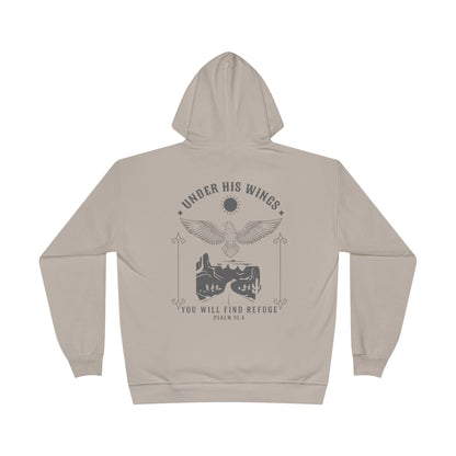 Men’s Christian Hoodie – Under His Wings Psalm 91:4 Faith Pullover with Cross & Eagle Back Design