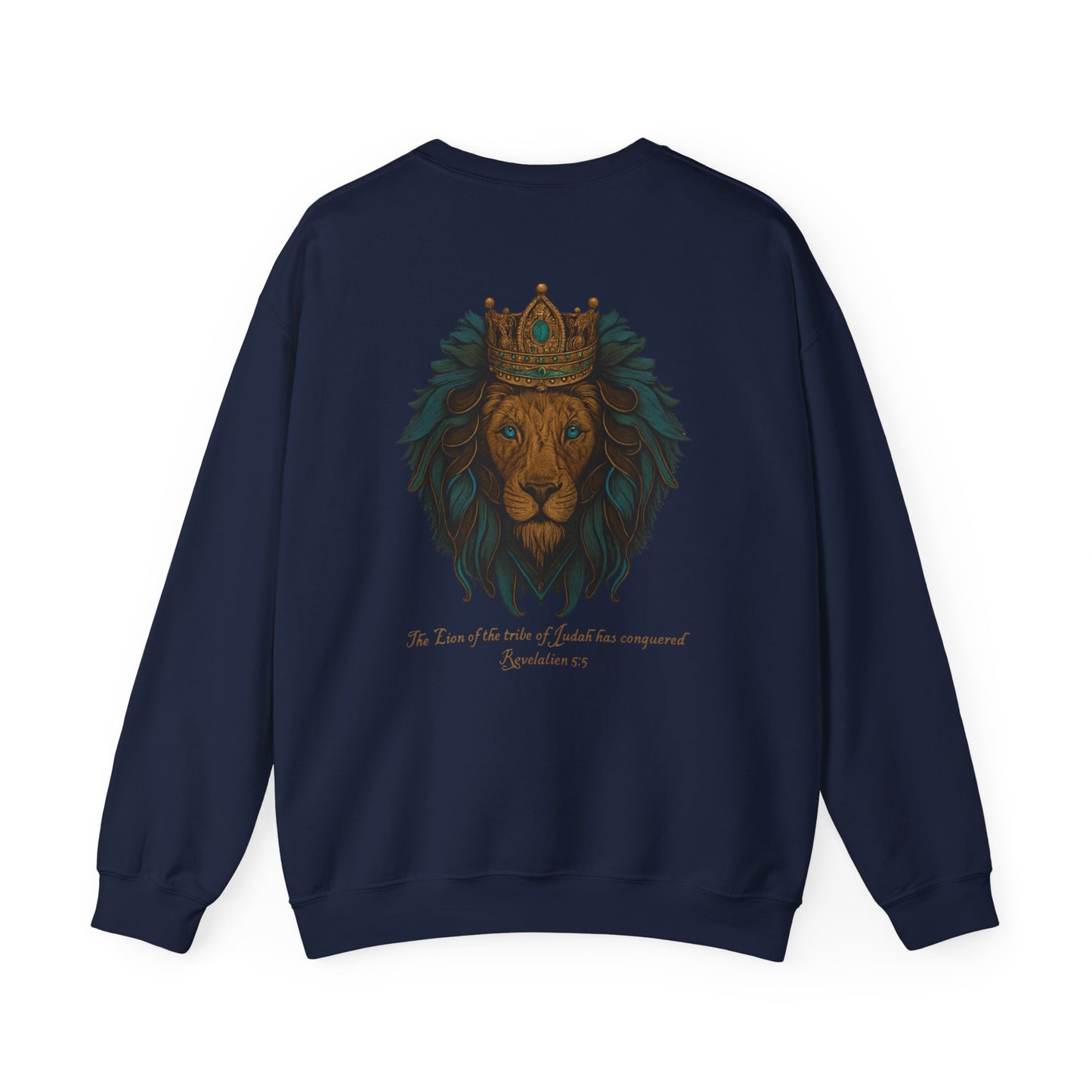 Lion of Judah Christian Crew Neck Sweatshirt – Unisex Faith Sweatshirt with Cross & Revelation 5:5 Back Design