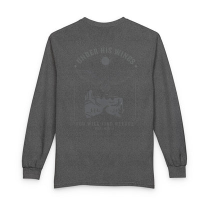 Under His Wings Long-Sleeve Christian T-Shirt for Men & Women – Psalm 91:4 Faith Shirt | Gather & Co. LLC