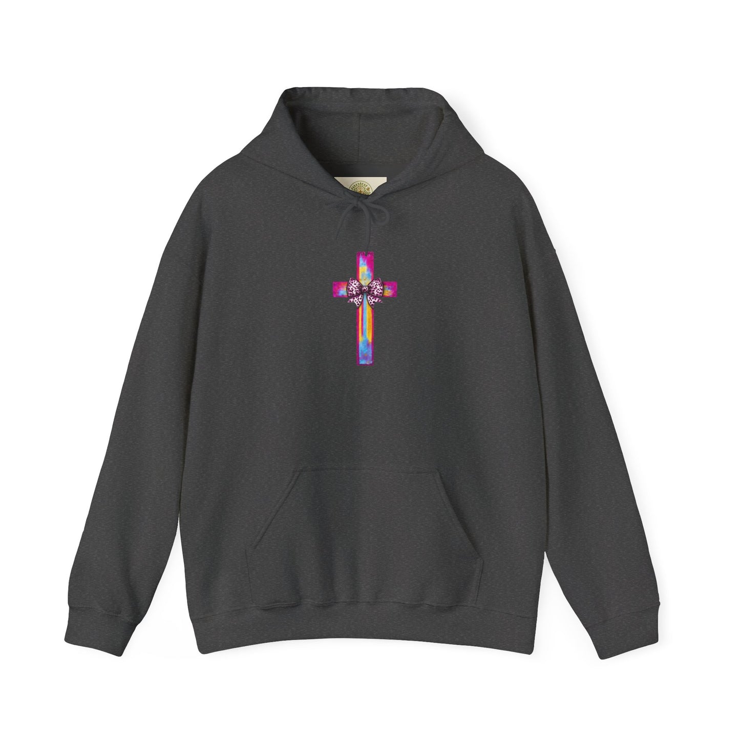 He Is Risen Christian Hoodie | Colorful Cross With Bow Design | Matthew 28:6 Faith Hooded Sweatshirt
