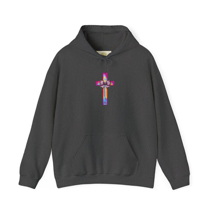 He Is Risen Christian Hoodie | Colorful Cross With Bow Design | Matthew 28:6 Faith Hooded Sweatshirt