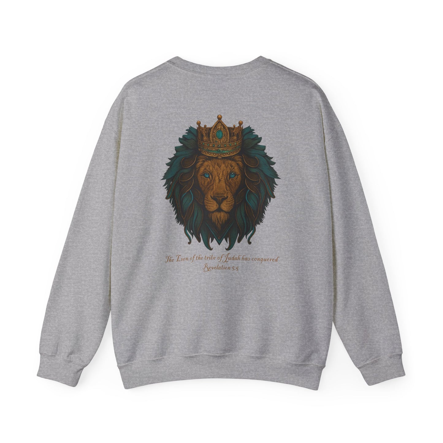 Lion of Judah Christian Crew Neck Sweatshirt – Unisex Faith Sweatshirt with Cross & Revelation 5:5 Back Design