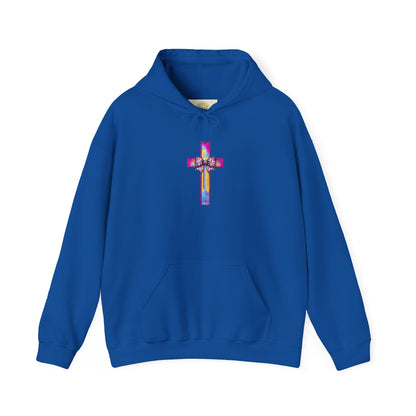 He Is Risen Christian Hoodie | Colorful Cross With Bow Design | Matthew 28:6 Faith Hooded Sweatshirt
