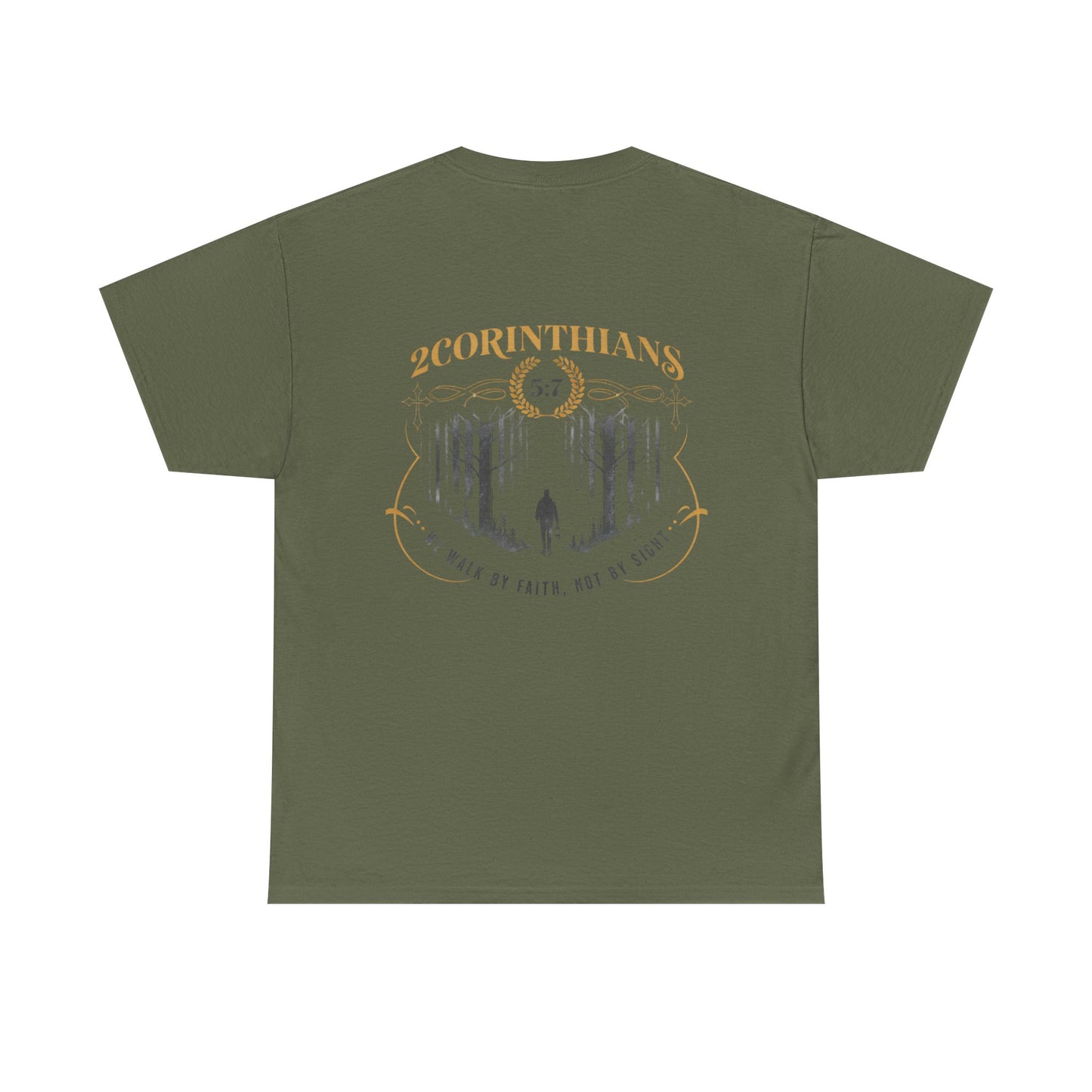 2 Corinthians 5:7 Christian Tee — "Walk by Faith, Not by Sight"