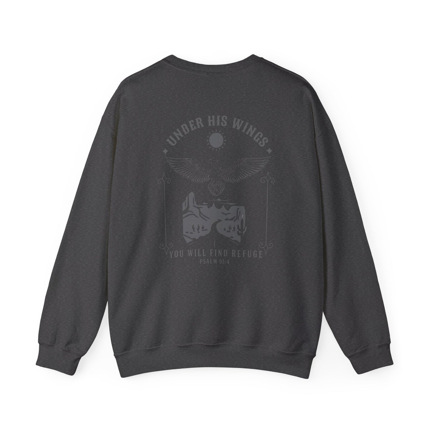 Under His Wings Men’s Christian Crew Neck Sweatshirt – Psalm 91:4 Faith Apparel for Men