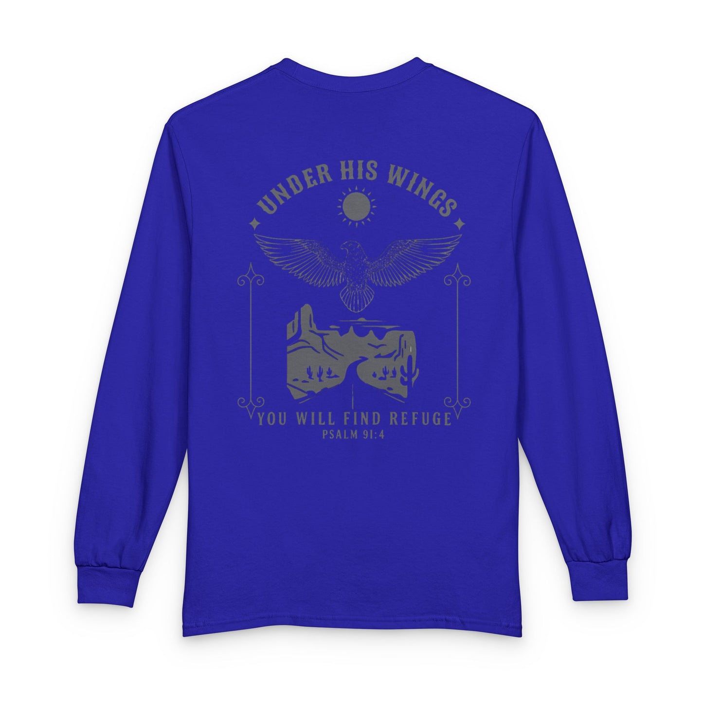 Under His Wings Long-Sleeve Christian T-Shirt for Men & Women – Psalm 91:4 Faith Shirt | Gather & Co. LLC