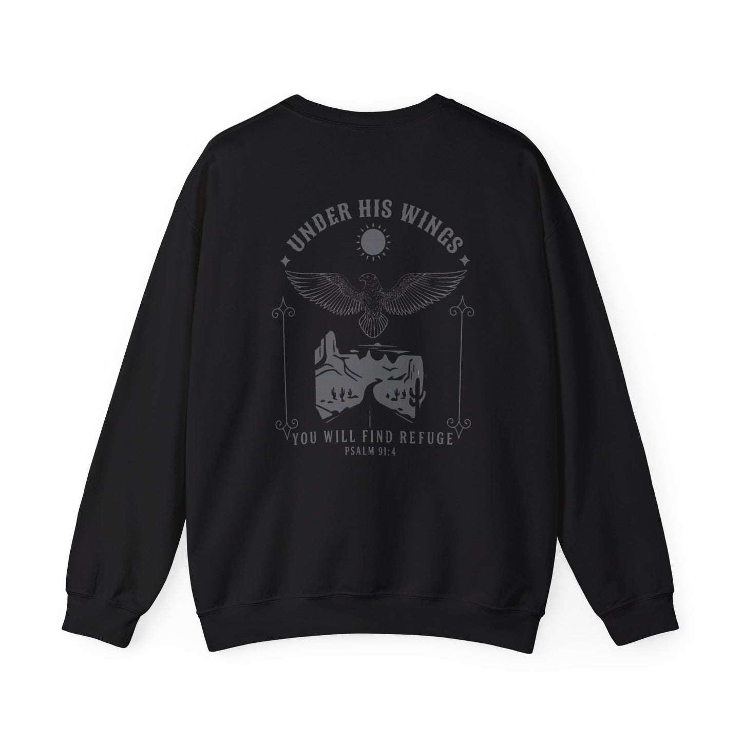 Under His Wings Men’s Christian Crew Neck Sweatshirt – Psalm 91:4 Faith Apparel for Men