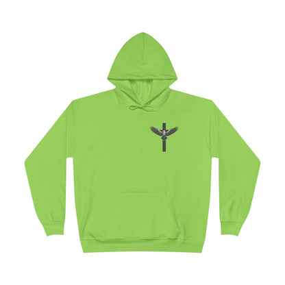 Men’s Christian Hoodie – Under His Wings Psalm 91:4 Faith Pullover with Cross & Eagle Back Design