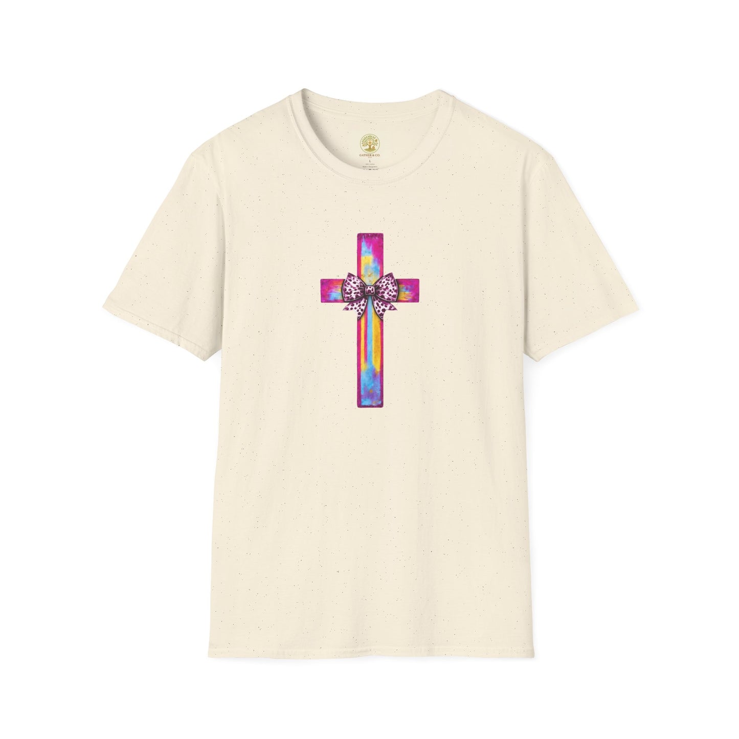 He Is Risen Christian Cross T-Shirt – Colorful Bow Cross Design | Matthew 28:6 Faith Tee