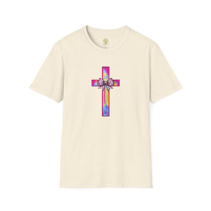 He Is Risen Christian Cross T-Shirt – Colorful Bow Cross Design | Matthew 28:6 Faith Tee