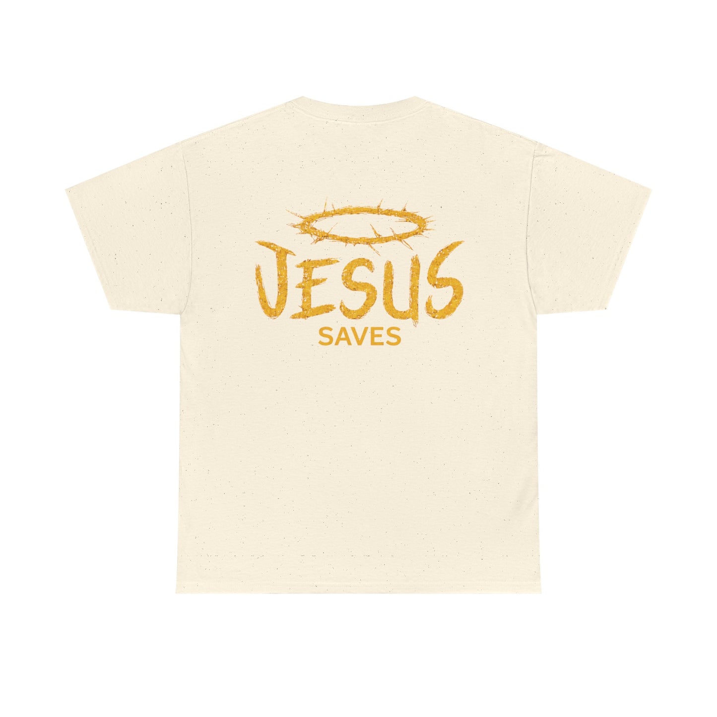 Christian T-Shirt — Yellow ‘Jesus Saves’ Halo Smiley Tee