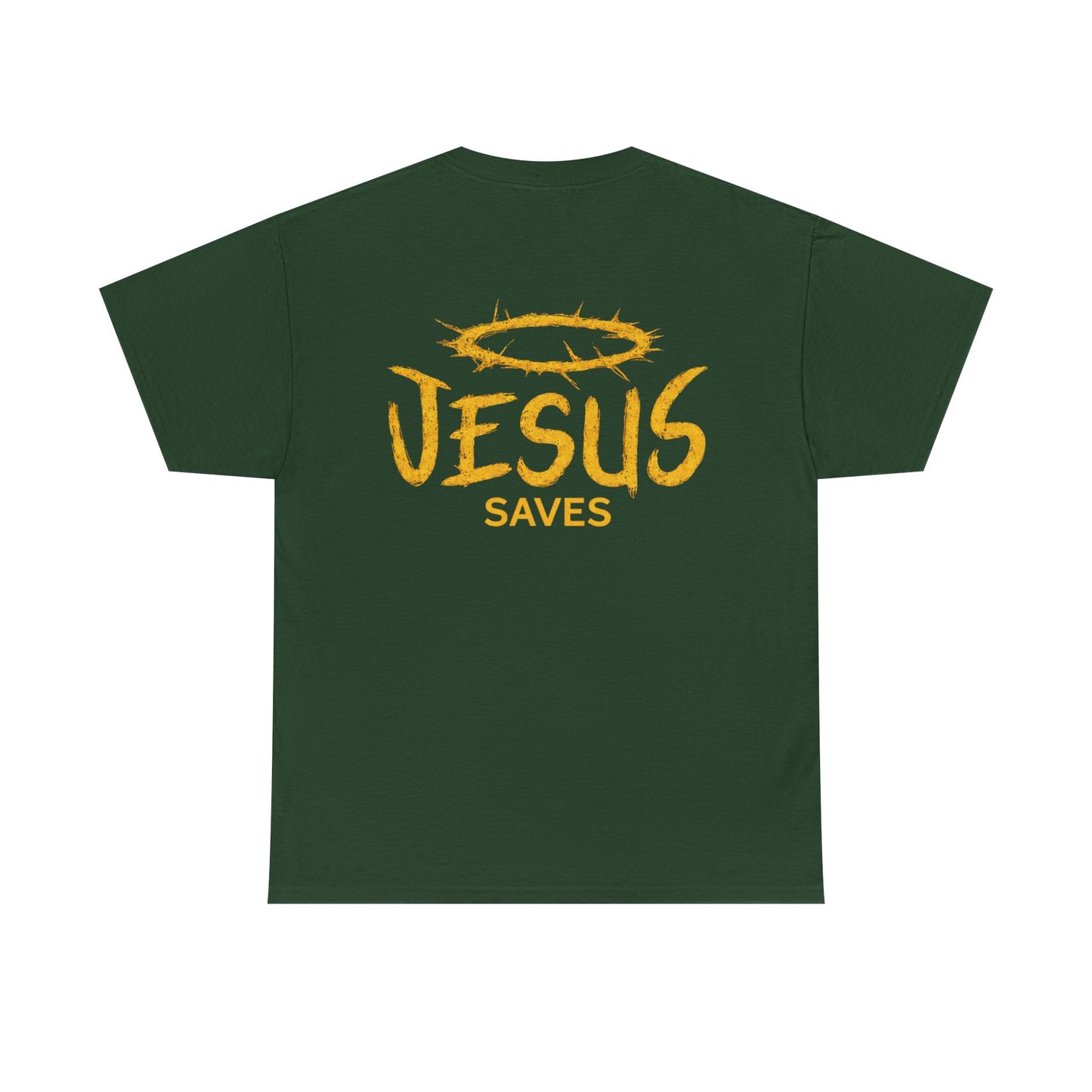 Christian T-Shirt — Yellow ‘Jesus Saves’ Halo Smiley Tee