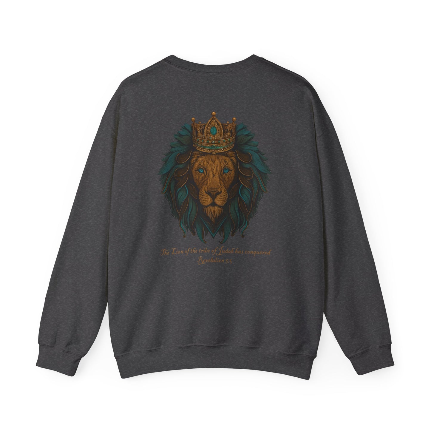 Lion of Judah Christian Crew Neck Sweatshirt – Unisex Faith Sweatshirt with Cross & Revelation 5:5 Back Design