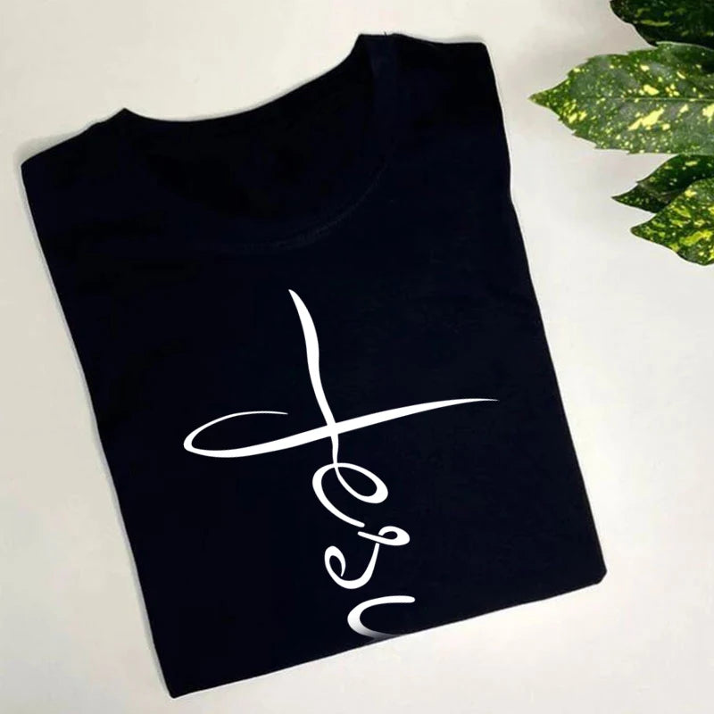 Cross Print Tee - Bold Christian Graphic Shirt For Women