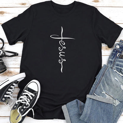 Cross Print Tee - Bold Christian Graphic Shirt For Women