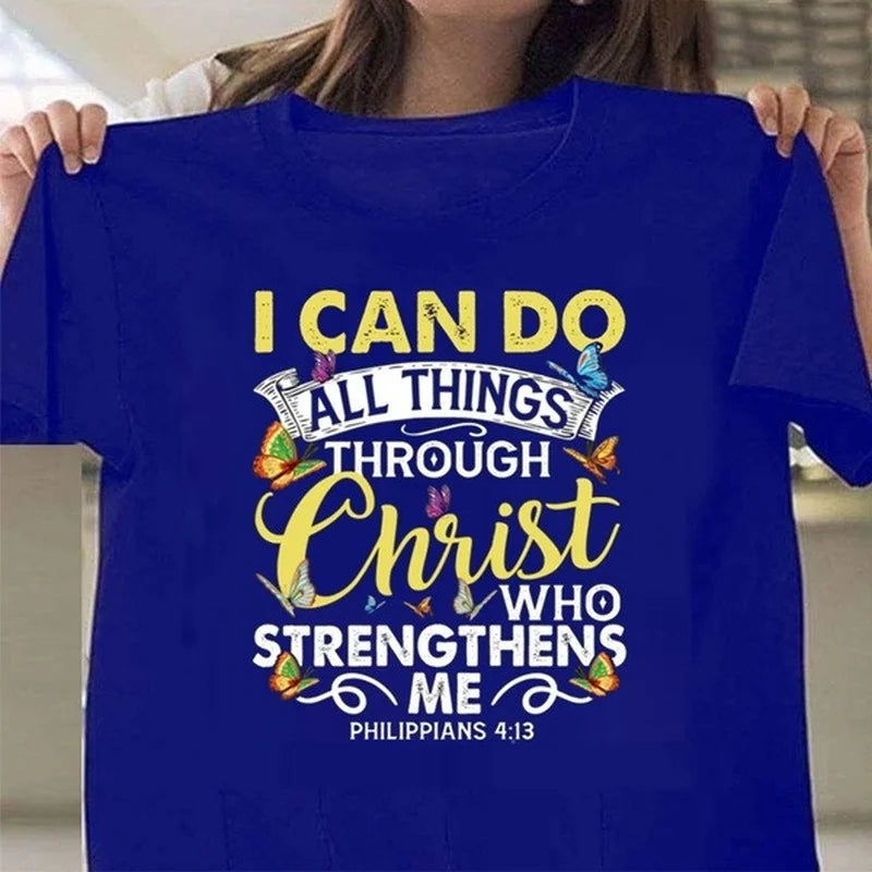 I Can Do All Things Through Christ” Christian Women’s Tee – Short Sleeve, Casual Fit