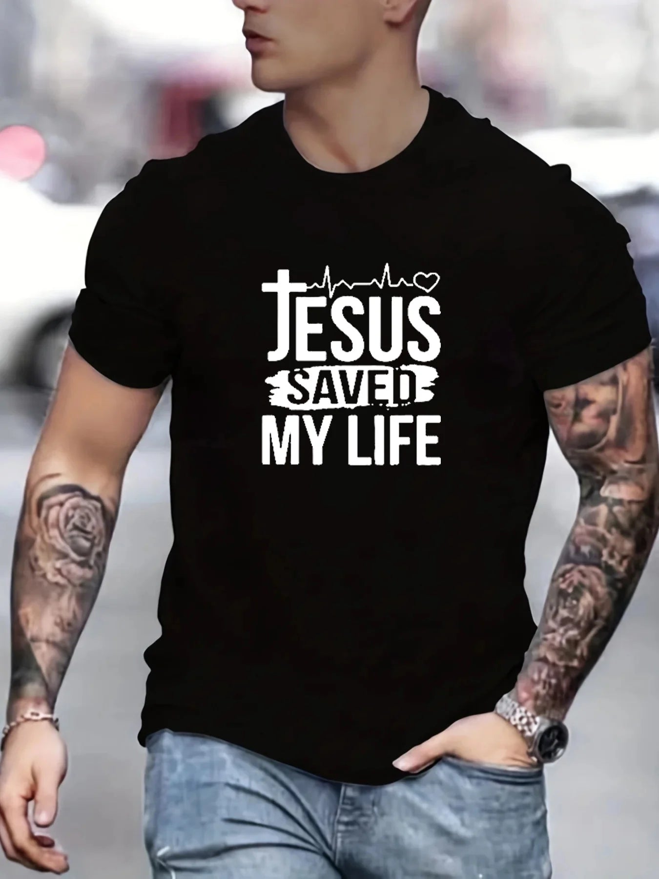 JESUS SAVED MY LIFE T-Shirt – Casual Christian Tee for Men