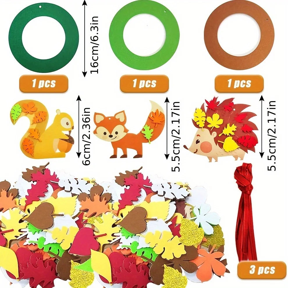 131-Piece DIY Fall Wreath Craft Kit – Autumn Felt Leaves, Foam Supplies & Thanksgiving Art Set for Kids & Adults