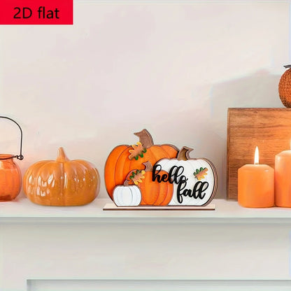 “Hello Fall” Rustic Wooden Sign – Autumn Pumpkin Block Decor for Farmhouse Kitchen & Home