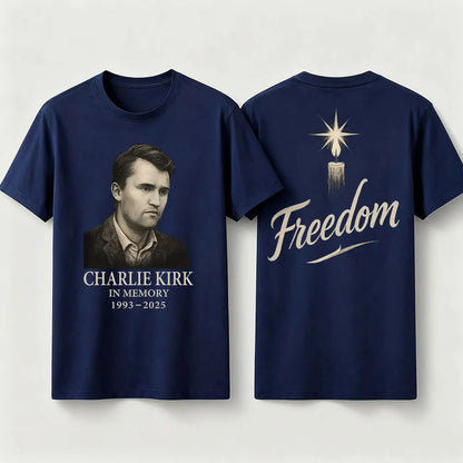 Charlie Kirk Freedom Memorial TShirt Always Remember Charlie Shirt RIP 1993-2025 Memorial Clothing Patriot Mens Womens Tee Tops