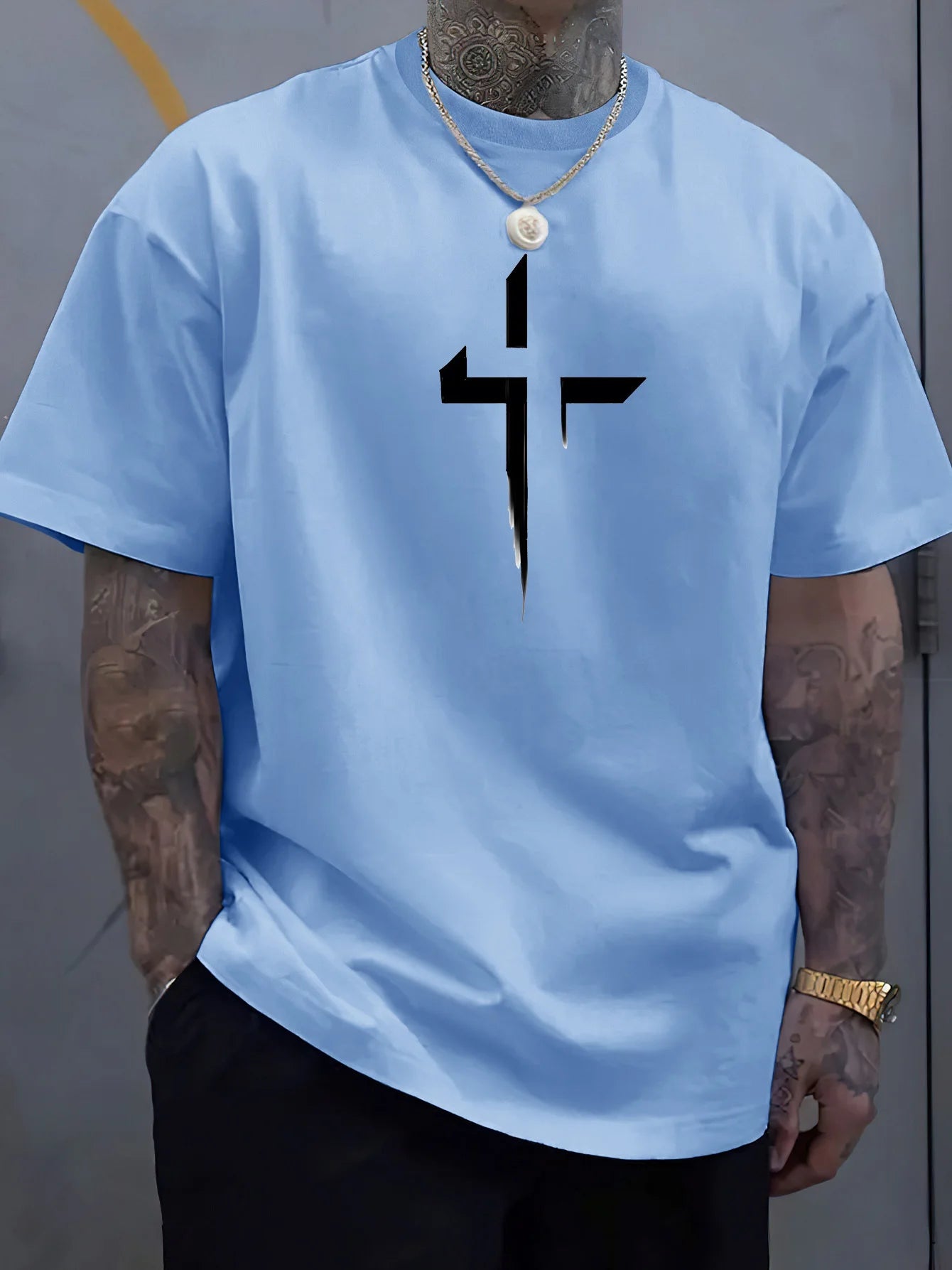 Cross Printed Tee – Men’s Christian Summer Shirt | Soft Cotton, Loose Fit