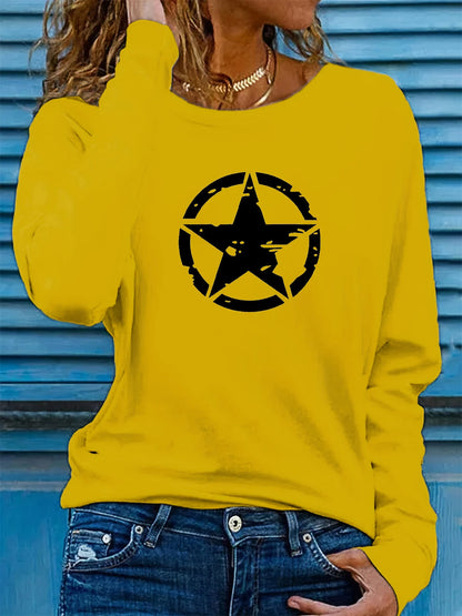 Star Graphic Long Sleeve Casual Sweatshirt – Women’s Comfy Cotton Crewneck Pullover