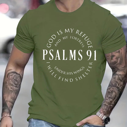 Men’s Psalms 91 T-Shirt – Christian Bible Verse Tee, Short Sleeve, Cotton
