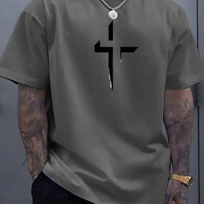 Cross Printed Tee – Men’s Christian Summer Shirt | Soft Cotton, Loose Fit