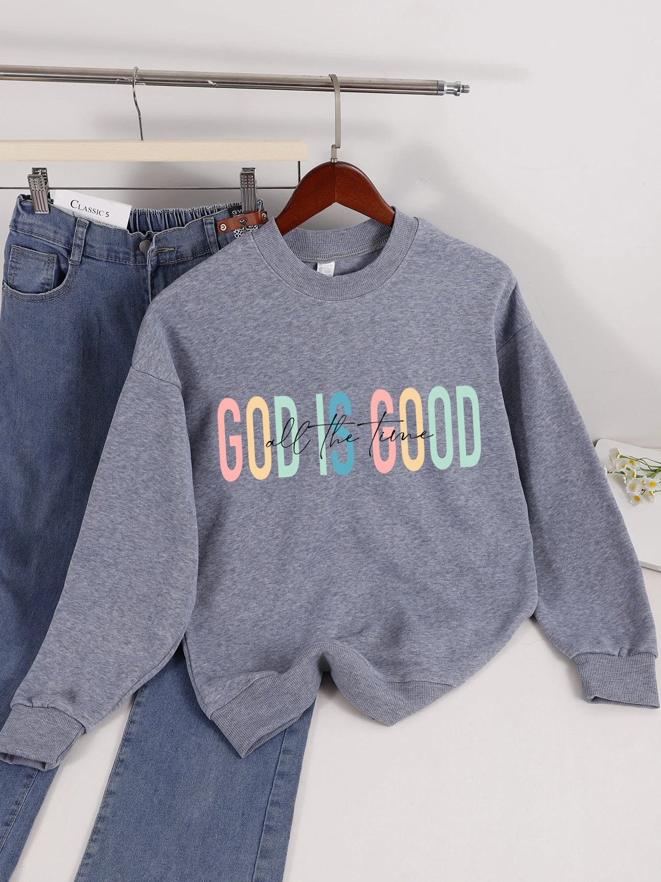 God Is Good Letter Design Womens Sweatshirt Trendy Crewneck Streetwear Loose Comfortable Pullovers Fleece Autumn Clothing