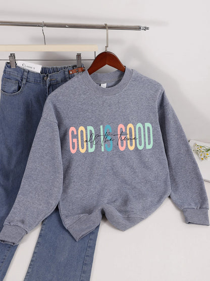 God Is Good Letter Design Womens Sweatshirt Trendy Crewneck Streetwear Loose Comfortable Pullovers Fleece Autumn Clothing
