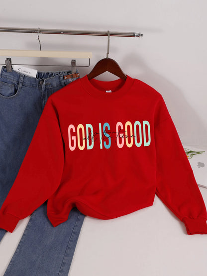 God Is Good Letter Design Womens Sweatshirt Trendy Crewneck Streetwear Loose Comfortable Pullovers Fleece Autumn Clothing