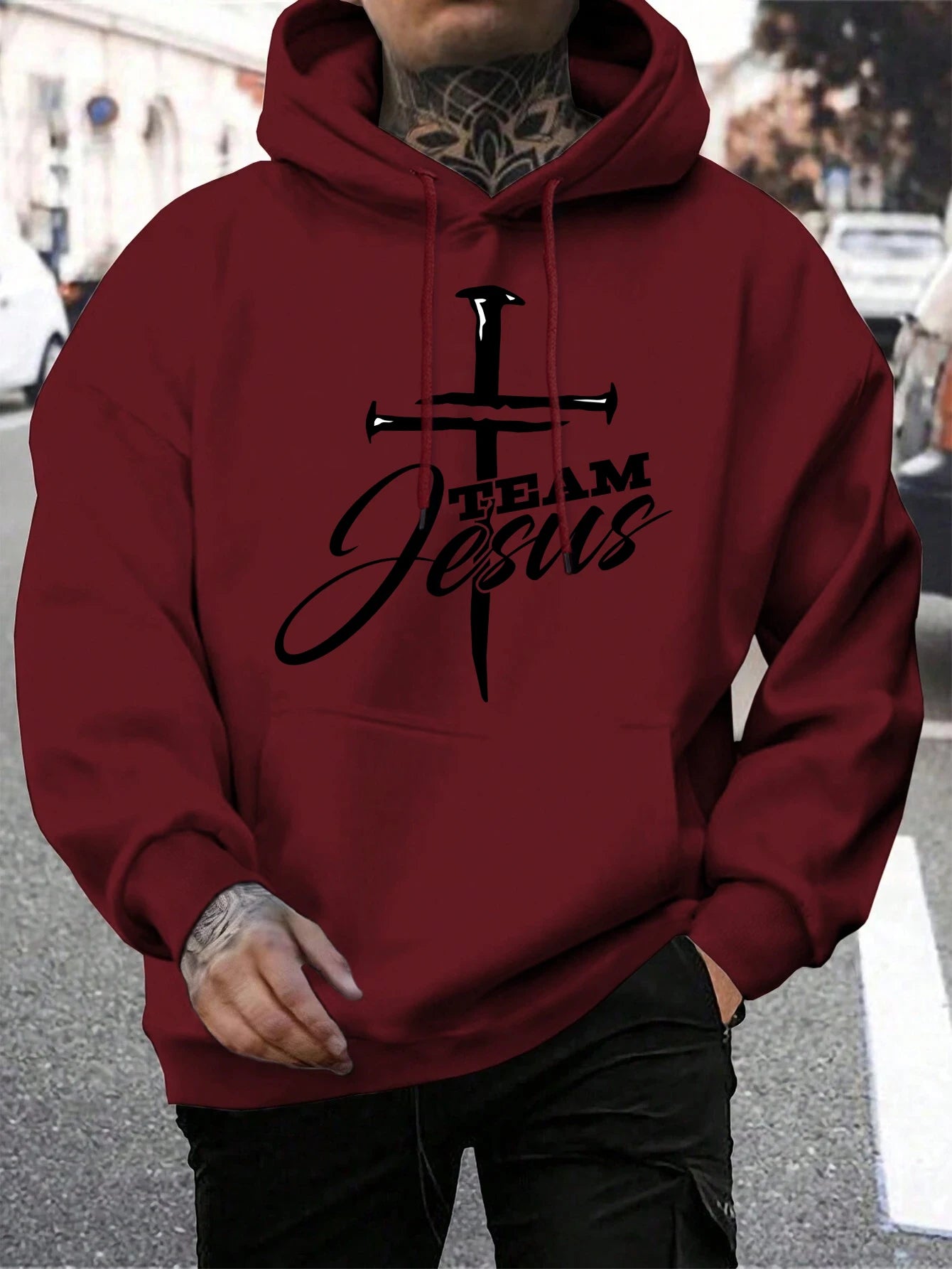 Team Jesus Men’s Christian Hoodie – Cross Design, Faith-Based Streetwear, Casual Hooded Sweatshirt