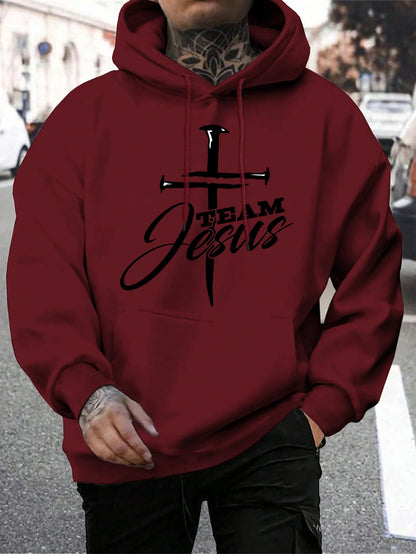 Team Jesus Men’s Christian Hoodie – Cross Design, Faith-Based Streetwear, Casual Hooded Sweatshirt
