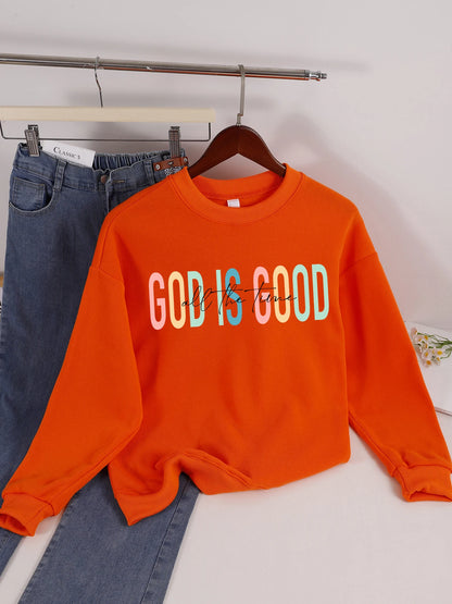 God Is Good Letter Design Womens Sweatshirt Trendy Crewneck Streetwear Loose Comfortable Pullovers Fleece Autumn Clothing