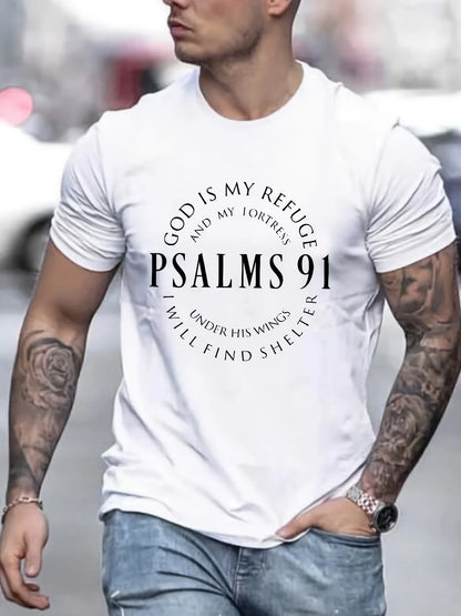 Men’s Psalms 91 T-Shirt – Christian Bible Verse Tee, Short Sleeve, Cotton