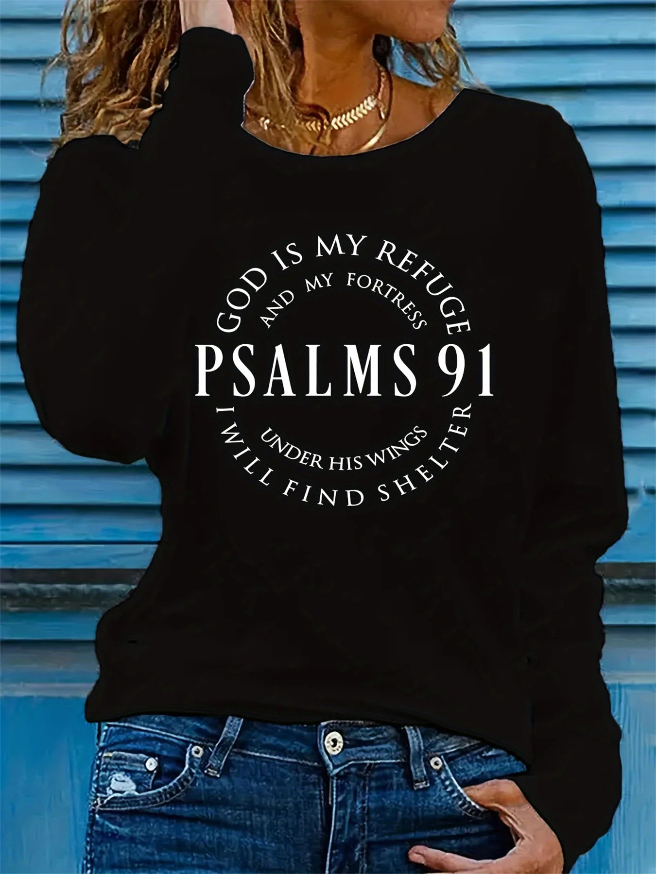 Psalms 91 Christian Long Sleeve T-Shirt – Inspirational Casual Faith-Based Shirt for Women