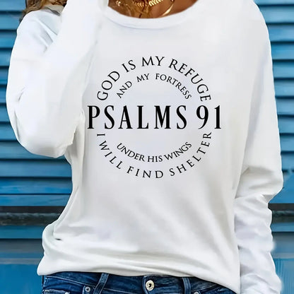 Psalms 91 Christian Long Sleeve T-Shirt – Inspirational Casual Faith-Based Shirt for Women